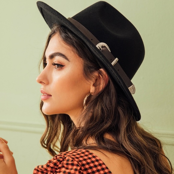 Boho Western style black buckle Fedora main image 6